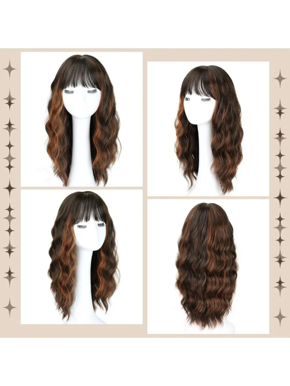 20-Inch Medium Long Wavy Wig with Bangs - Natural Curly Hair for Women